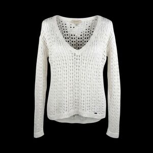 Hollister‎ White Crochet Knit V Neck Sweater Y2K 90s boho preppy